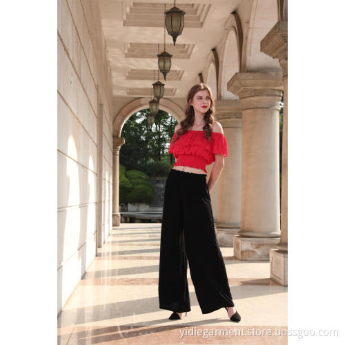 Off Shouler Short Sleeve Red Color Blouse